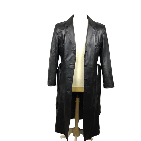 Wilson’s Leather Pelle Studio Thinsulate Full Length Leather Trench Coat Black - Picture 9 of 13
